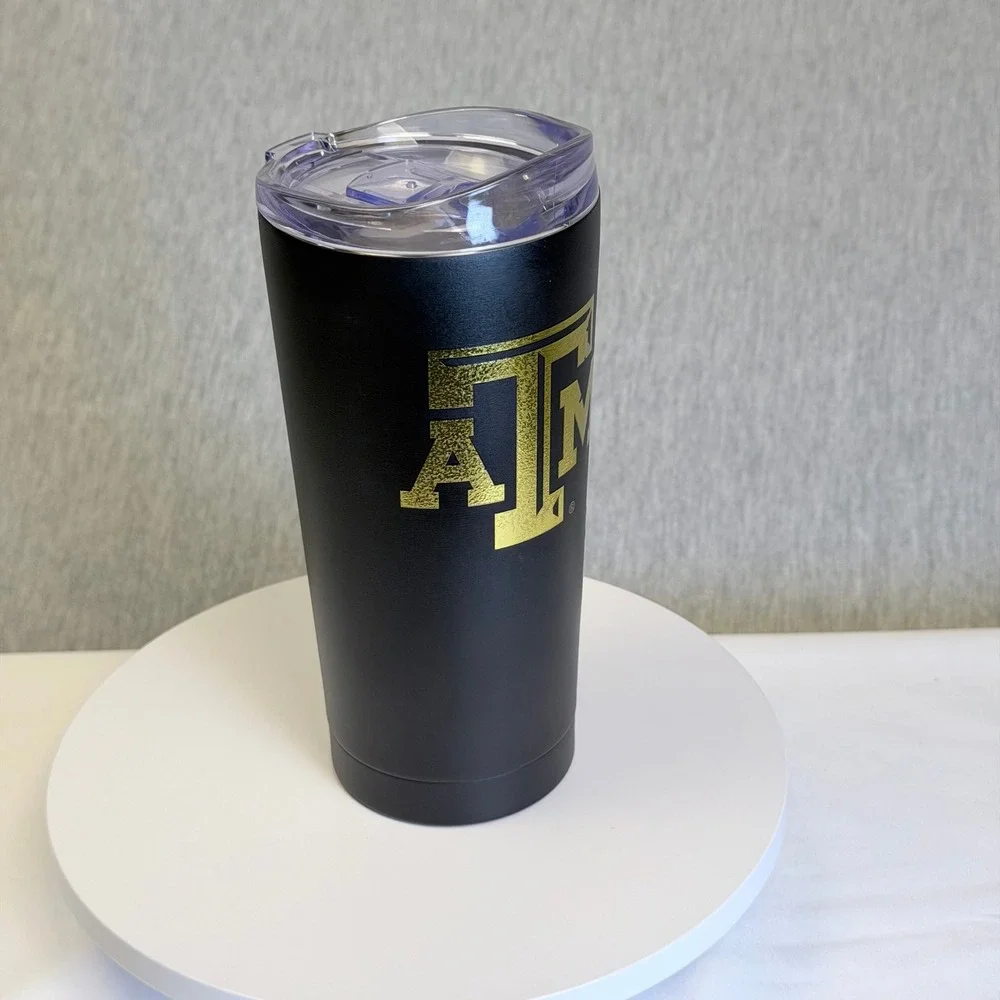 Texas A&M Aggies Logo Brands 20oz Powder Coat Tumbler Black Gold Stainless Steel
